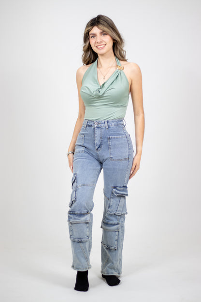 BODY CON BROCHE DORADO