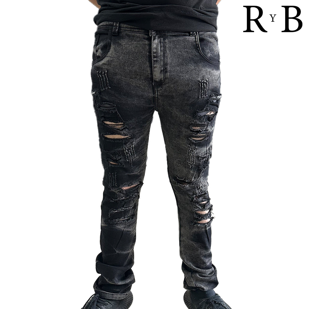 Pantalon Mezclilla Rasgado Negro Deslavado