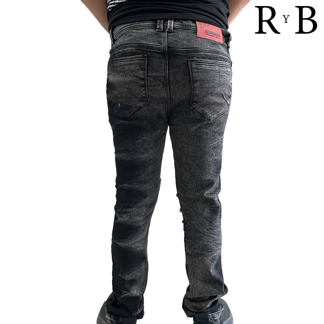 Pantalon Mezclilla Rasgado Negro Deslavado