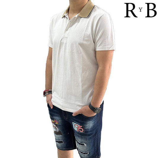 Playera Polo Blanca con Cuello Beige